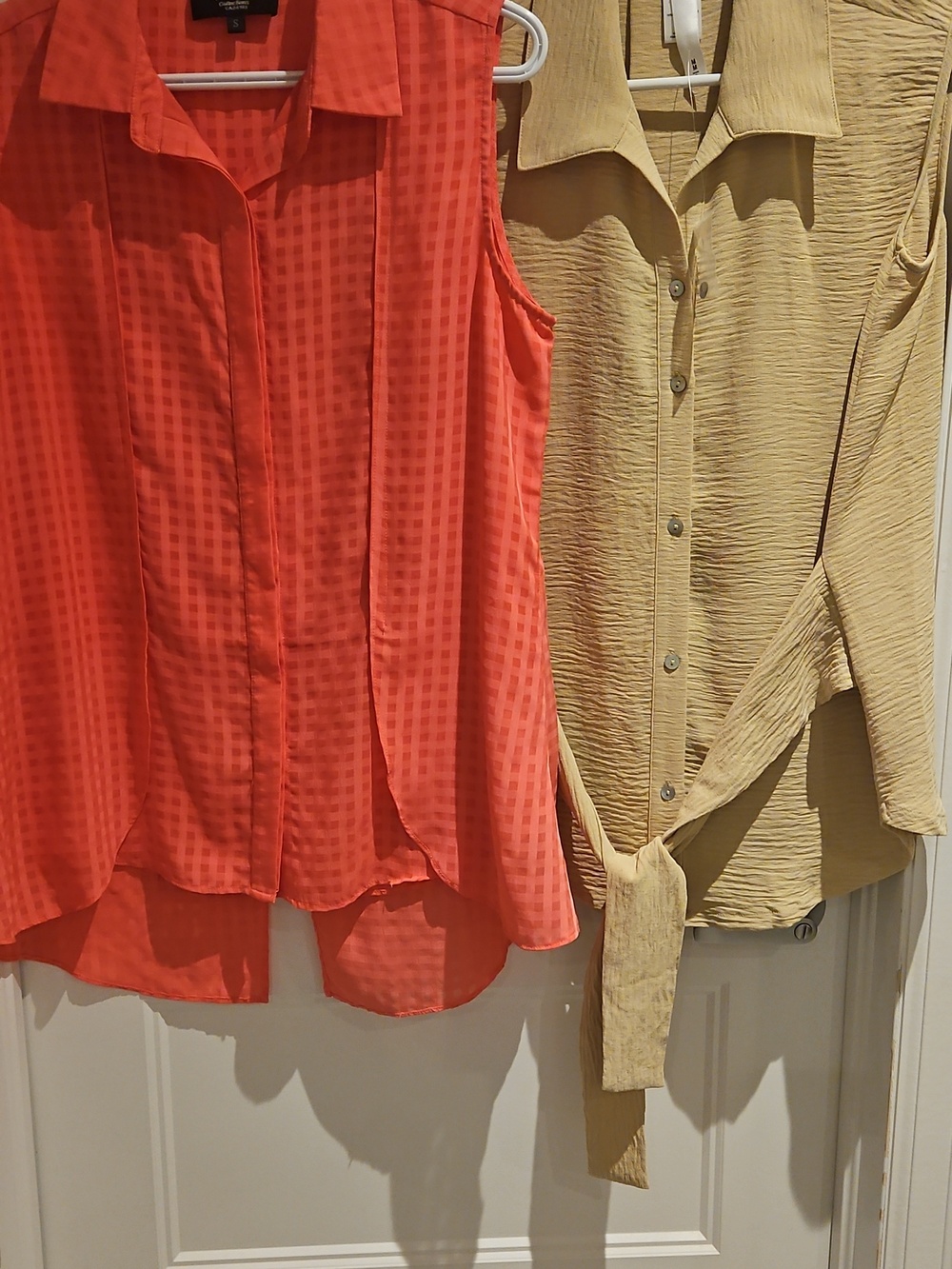 Set of 2 - Red Coral sz sm & Beige Blouse, sz med (no name tag)